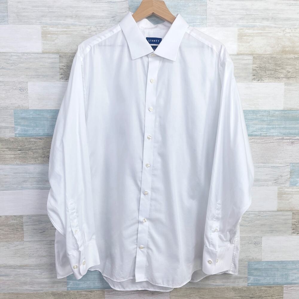 STANTT Howard Fit Twill Dress Shirt Solid White Cotton Career Work Mens 18.5 36